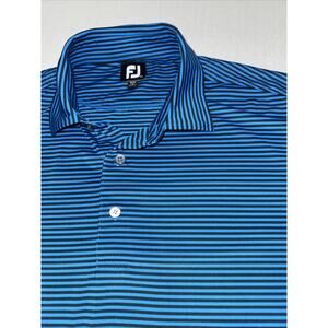 FootJoy Polo Shirt Mens 2XL Blue Striped Golf Performance Stretch ECU